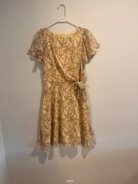 Nicole Miller Yellow Floral Wrap Midi Dress